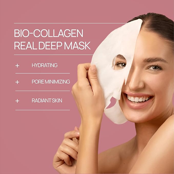 Bio Collagen Face Mask (5 Pack), Overnight Deep Hydrating Collagen Mask for All Skin Types, Anti-Aging Collagen Sheet Mask, Helps to Minimize Wrinkles, Restores Skin Elasticity & Plumpness