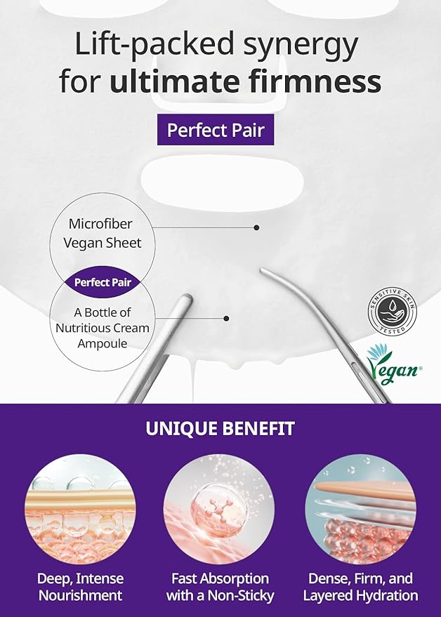 SNP Real Active Firming Ampoule Sheet Mask | Revitalizing and Strengthening for All Skin Types | Vegan Sheet Masks with 7 Collagen and Peptides | Collagen Face Masks Skincare | 10 Sheets