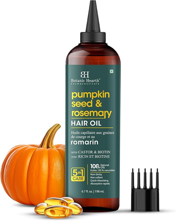 Botanic Hearth 100% Pure Rosemary Pumpkin Seed Oil for Hair Growth, Strengthening Hair Oil for Dry, Damaged, Thinning Hair, Nourishing Hair Tonic for Stronger & Healthier Scalp, Hair Serum, 6.7 fl oz
