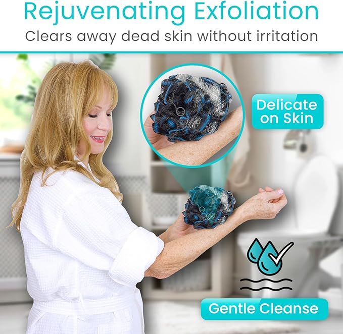 Vive Bendable Loofah Brush with Long Handle - Extended Luffa Scrubber - Shower Stick w/Loofa for Exfoliating Skin - Bath Sponge for Women and Men (Replacement)