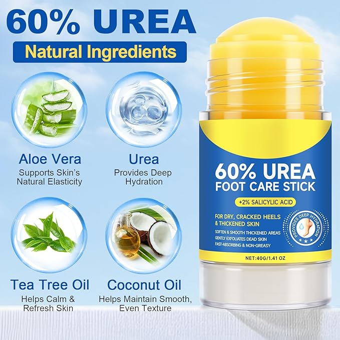 60% Urea Foot Cream, 1.41Fl Oz Foot Cream Maximum Strength Moisturizer for Dry Cracked Heels, Urea Foot Lotion Nourish Cracking Rough Dry Hands/Feet