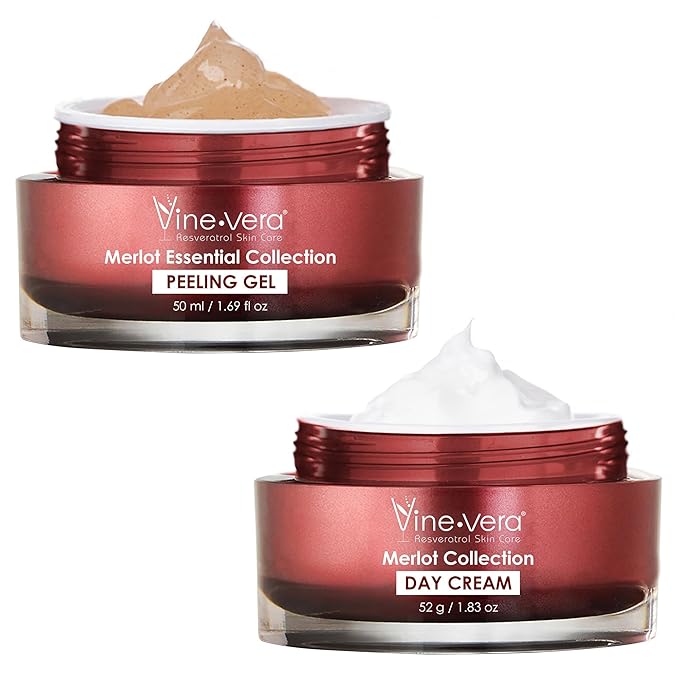 Vine Vera Merlot Day Cream and Peeling Gel Set - Contains Resveratrol - Anti Aging Skin Care