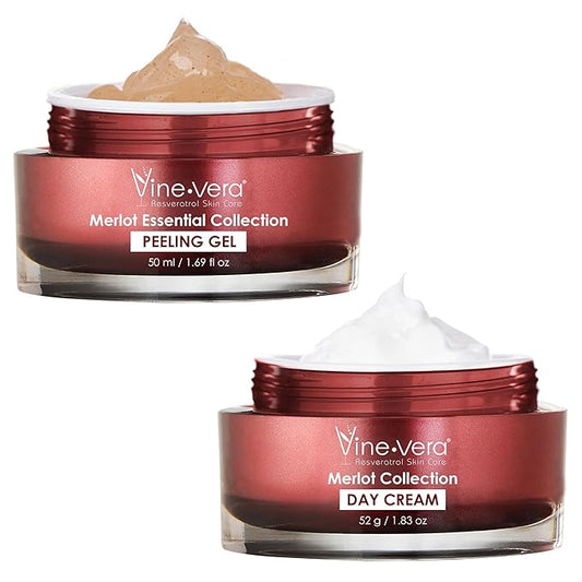 Vine Vera Merlot Day Cream and Peeling Gel Set - Contains Resveratrol - Anti Aging Skin Care