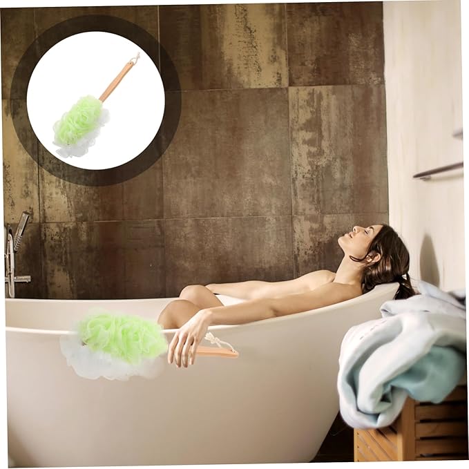 Beaupretty Wooden Handle Bath Brush for Shower with Long Handle Soft Bristles Exfoliating Body Brush for Back and Full Body Bathing Care