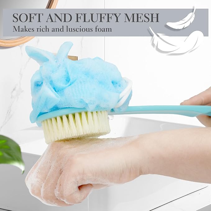 2 Pack Body Brush, Long Handle Shower Back Scrubber, Mesh Sponge for Skin Exfoliating Bath,Massage Bristles Suitable for Wet or Dry,Men and Women
