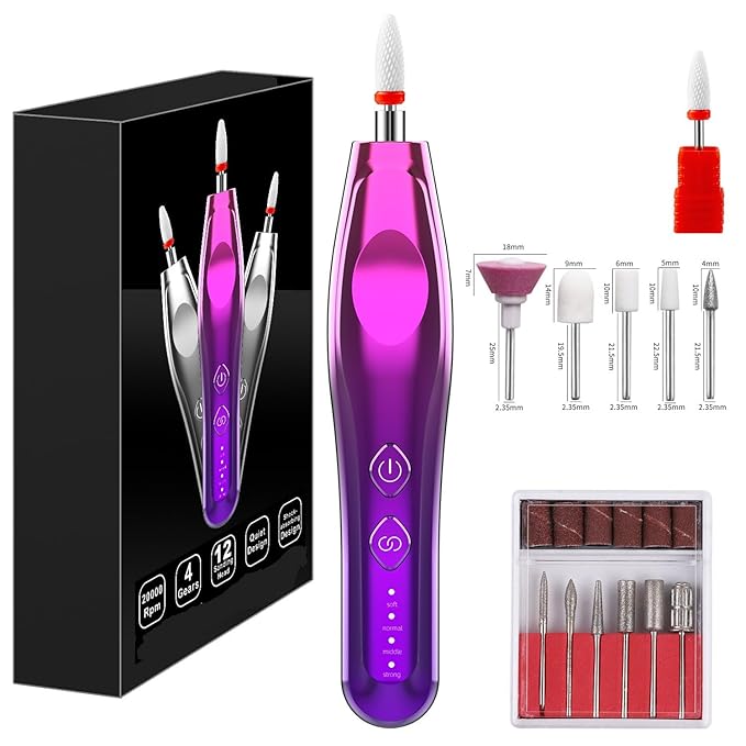 Electric Nail Drill, Electric Nail File Cordless, Electric Nail File Set, 4 Speeds Adjustable Hand Foot Care Manicure Pedicure Drill Tool,Gel Nail File Drill kit for Acrylic Gel Dip Powder Nails