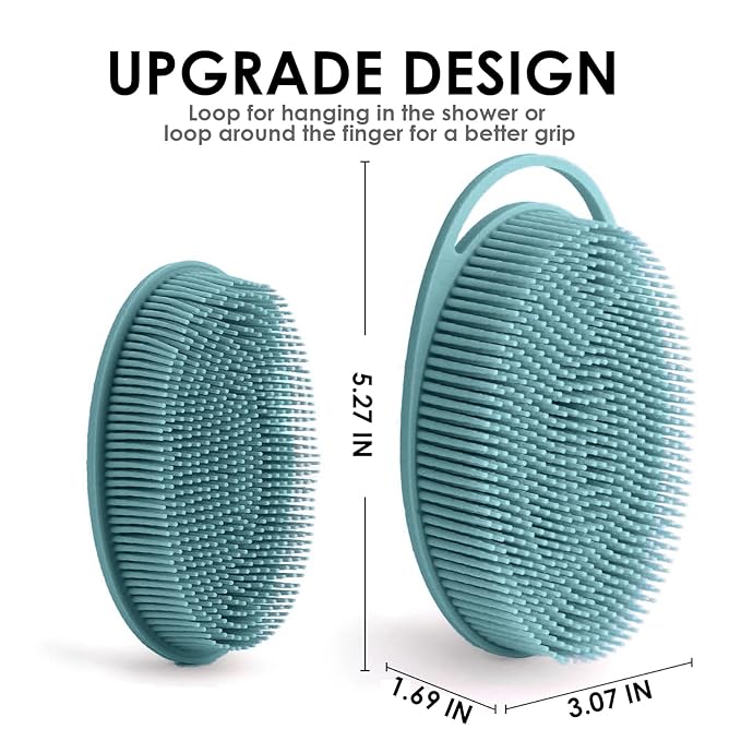 Silicone Body Scrubber – Dual-Sided Silicone Loofah for Shower, Set of 2 Soft Exfoliating Body Bath Shower Scrubber Loofah Brush Easy-to-Clean for Sensitive Kids Women Men All Kinds of Skin