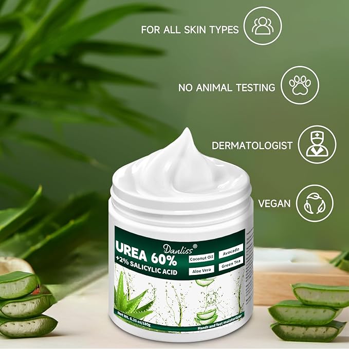 Urea Cream 60% with 2% Salicylic Acid – Unscented 60 Percent Urea Maximum Strength for Dry, Cracked Heels, Hands, Knees, and Elbows. Dead Skin Remover & Callus Repair Treatment 6.35 oz