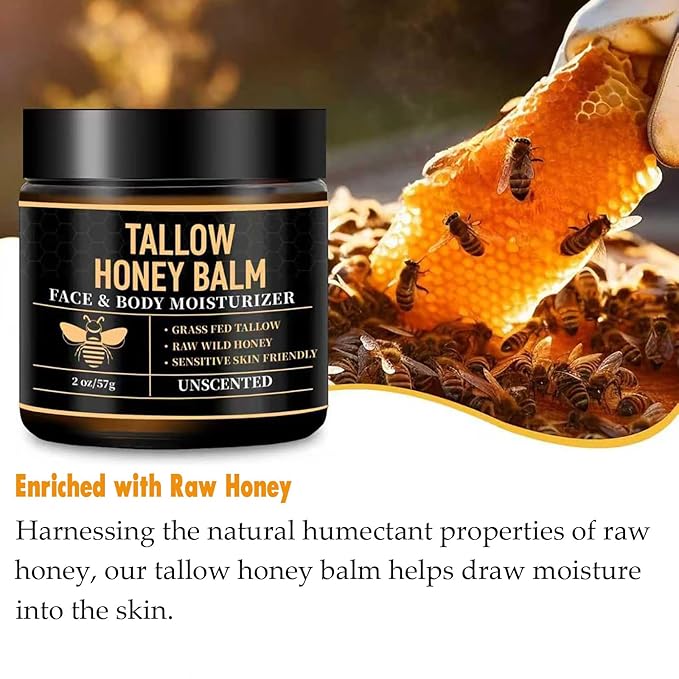 2PCS Organic Beef Tallow for Skin, Grass Fed Tallow and Honey Balm for Face, Tallow Face Moisturizer with Raw Honey,Natural Soothing Moisturizing Cream for Dry Sensitive Skin(Citrus)