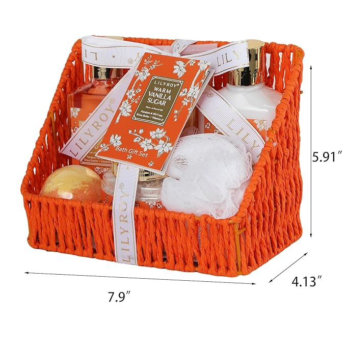 Christmas Gifts for Women - 7 Pcs Vanilla Bath and Body Gift Basket Set Spa Gift Basket Set for Women with Bath Bomb | Perfect Valentine's, Birthday, Mothers Day for Mom, Gift Set for Her All Occasion