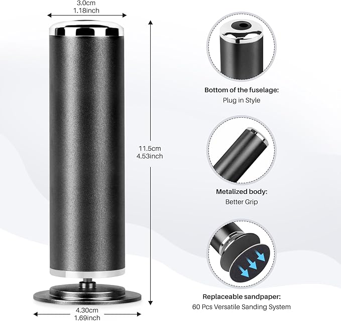 Foot File Callus Remover for Feet: Profesional Pedicure Tool for SPA - Adjustable Speed Feet File Grinder for Skin and Calluses - with 60 Pcs Replacement Sandpaper Disk for Home Salon(Black)