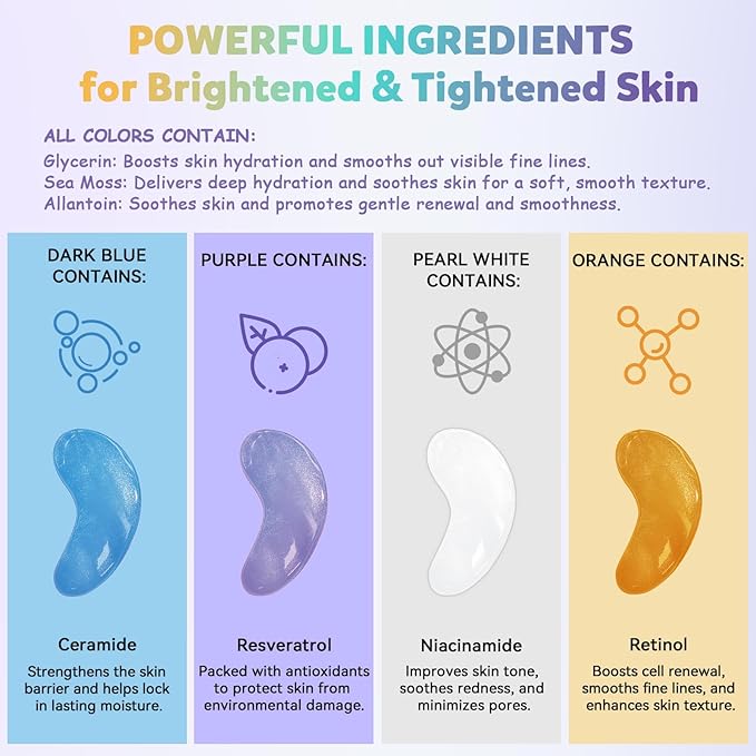 Under Eye Patches Variety Pack (24 Pairs), Stocking Stuffers for Women, Eye Masks for Dark Circles Puffy Eyes With 8 Colors (3 Pairs/Color), Vegan Skin Care Gifts for Teen Girls