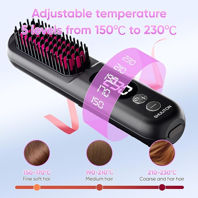Straight Hair Comb,Wireless, LED Display, Multi Level Temperature Control Hair Straightener, Straightening Iron,Hot-Air Hair Brushes