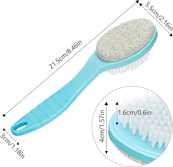 Foot Brush for Shower with Handle 2 in 1,Ooloveminso Large Foot Pumice Stone Brush Scrubber Foot File Calluses Remove Suitable for Horniness Foot Spa,Foot Care Smooth Skin (Blue)