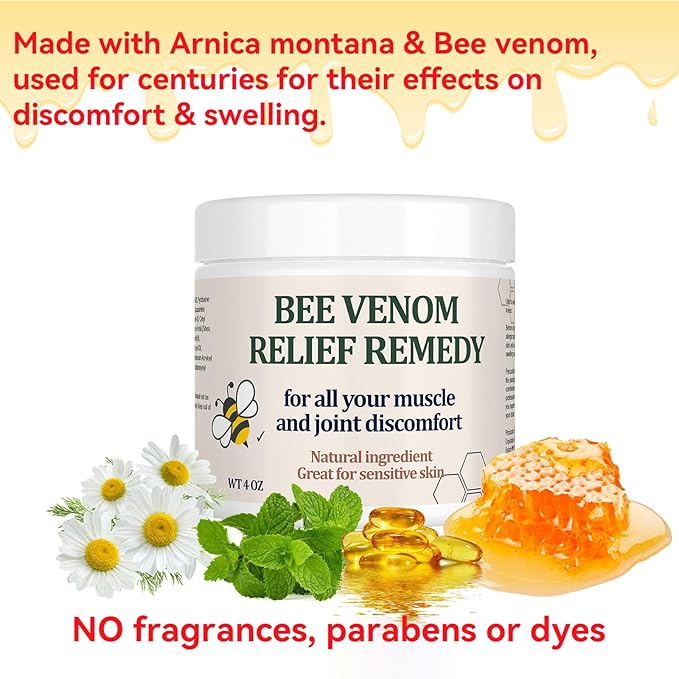 Natural Organic Bee Venom Muscle & Joint Cream, Extra Effective Muscle & Joint Care, for Neck, Hand, Feet, Knee, Muscles, Shoulder, Wrist, Elbow, Ankle, Foot Aches, Arnica, Vitamin B6