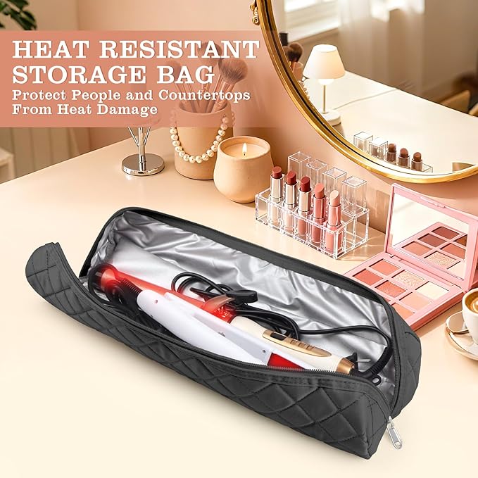 Large Hot Hair Tools Organizer Bag Portable Travel Heat Resistant Storage Case Pouch for Curling Irons, Flat Irons, Hair Straighteners and Styling Tools(17.7" x 3.9")