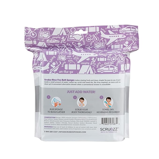 Scrubzz Disposable No Rinse Bathing Wipes - All-in-1 Single Use Shower Wipes, Simply Dampen, Lather, and Dry Without Shampoo or Rinsing (Lavender, 2-Pack)