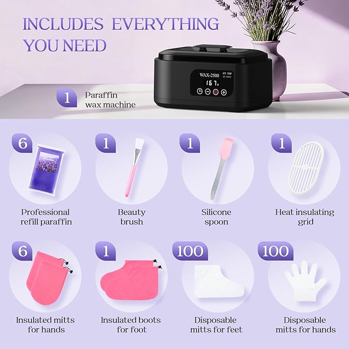 Paraffin Wax Machine for Hands and Feet–Paraffin Wax Warmer with Auto-Timer and Keep Warm Mode, Paraffin Wax Bath Moisturizing Kit for Arthritis, Skin Hydration, Relax Muscles-Black