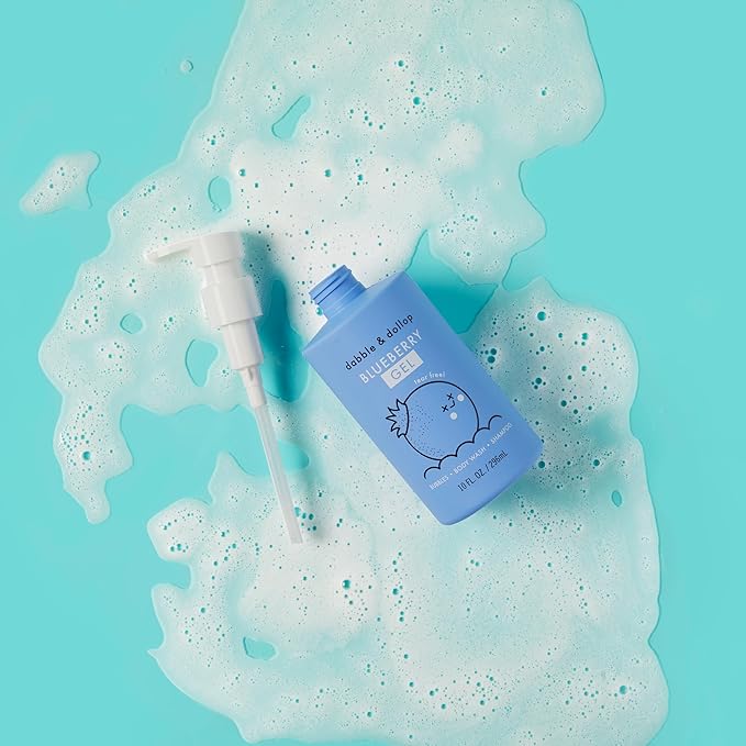 Dabble & Dollop Blueberry Body Wash & Shampoo - 3 in 1 Natural Bubble Bath for Kids, USA-Made, Paraben & Sulfate Free, Vegan, Gluten-Free, Tear-Free (10oz, Pack of 2)