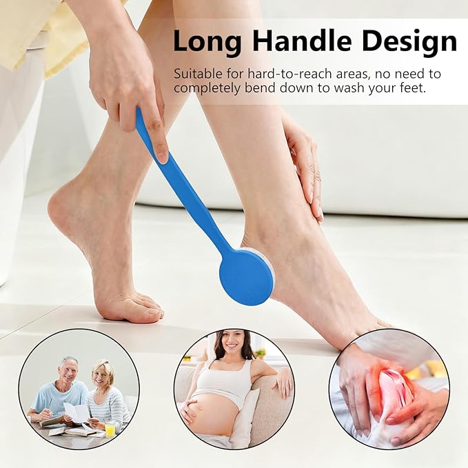 Pumice Stone for Feet with Long Handle 13.7", Hard Skin Callus Remover, Scrubber and Exfoliator for Dead Dry Skin, Softer & Smoother Feet, Pedicure Tool (Curved),Blue