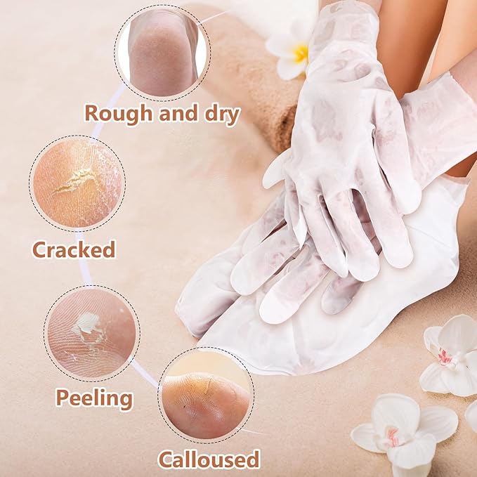 Hydrating Hand and Foot Mask, 3 Foot & 3 Hand Mask, Hand and Foot Care After Pedicure, Moisturizing Socks for Dry, Cracked Heel, Foot Spa, Honey & Milk, Vitamin E