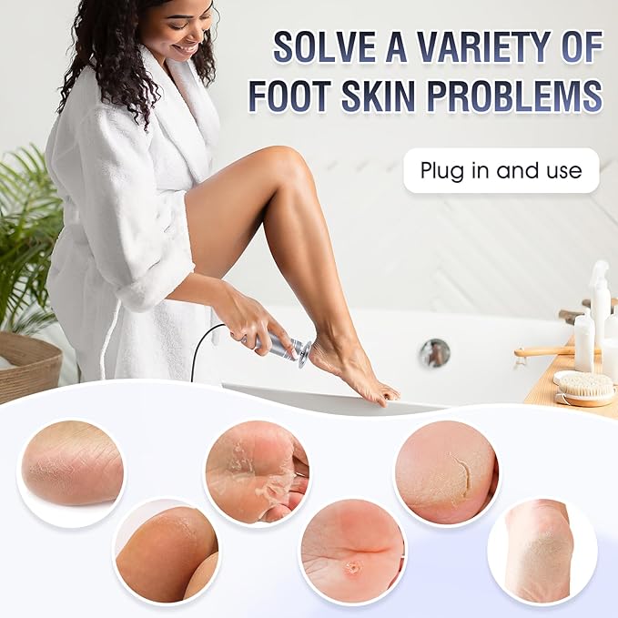 Electric Foot File Callus Remover: Adjustable Speed Feet File Grinder with 60 Pcs Sandpaper Discs - Professional Pedicure Tools for Dead Skin Calluses (Grey)