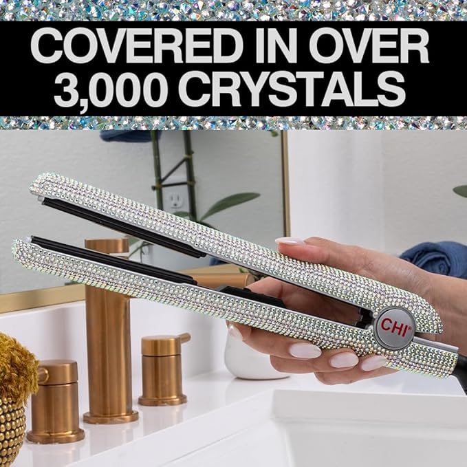 CHI The Sparkler Lava Ceramic Flat Iron, Special Edition, Hair Straightener for an Even & Smooth Finish, 11 Foot Cord for Convenience, 1" Iron, Silver