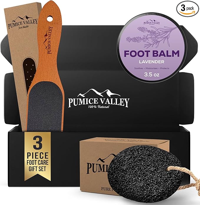 Foot Care Callus Remover Set 3 Pcs - Pumice Stone - Feet File Scrubber -Foot Balm Lavender 3.5 Oz