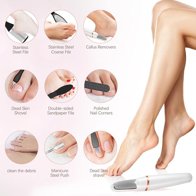 Electric Callus Removers for Feet, Haootadiy Electric Foot Callus Remover Pedicure Kits Rechargeable with12 in 1, Removes Dry Skin for Smoother Feet, Foot Care for Dead Skin Ideal Gift (White)