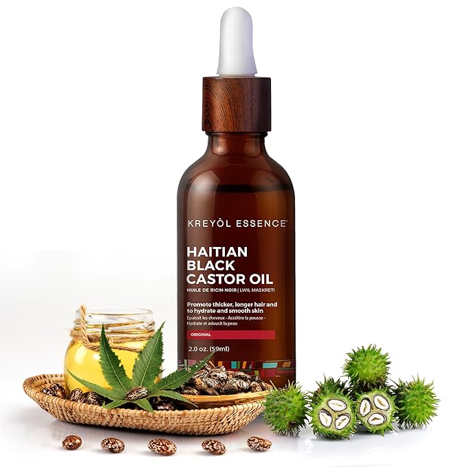 Kreyol Essence - Haitian Black Castor Oil for Skin and Hair, Glass Bottle - Fuller-Looking Hair, Pure, Hexane Free, Cold Pressed, Natural Humectant