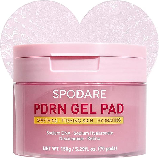 PDRN Collagen Gel Toner Pads with Salmon DNA, Pore Tightening, Skin Plumping Sheets for Elasticity, Hydration & Sensitive Skin, Natural-Inspired Soothing Mask for Teens, 70 Count