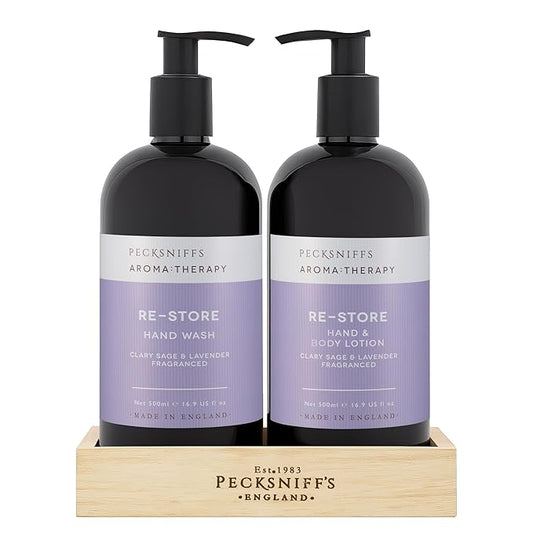 Pecksniffs Moisturizing Hand Wash and Hand & Body Lotion Caddy Set - Aroma:Therapy Re-Store, 500 ml/16.9 fl oz
