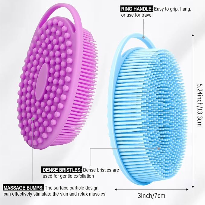 Soft Silicone Body Scrubber, 3 PCS Exfoliating Silicone Loofah, Body Scrubber Shower Brush Exfoliating and Massage 2 in 1, Bath Shower Brush for Cleaning Sensitive Skin Kids Women Men, Lather Well
