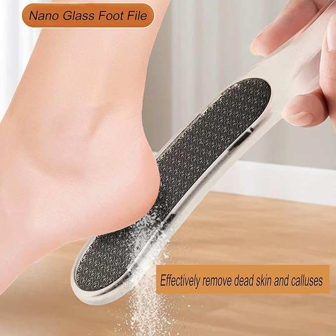 Nano Glass Foot File,Foot Callus Remover Hard Skin Remover for Feet with Handle Foot File Callus Remover with Nano-Level Grinding Points Durable Foot Scrubber Dead Skin Removal for Wet Dry (Black)