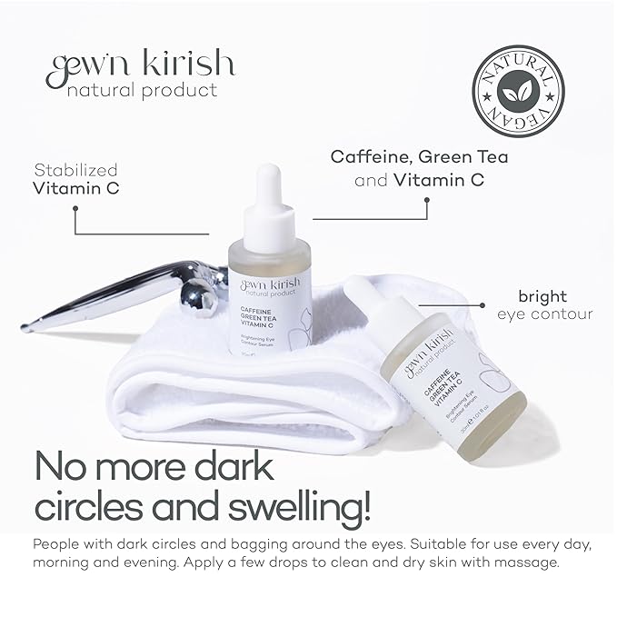 GEW’N KIRISH Dark Circles Under Eye Treatment – Caffeine, Green Tea & Vitamin C Serum for Puffiness, Fine Lines & Brightening, Lightweight Eye & Face Contour Care, 30 ml (1.01 fl oz)
