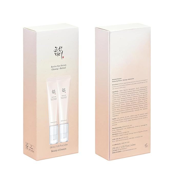 Beauty of Joseon Revive Eye Serum with Retinal Niacinamide Peptide for Face Under Eyes Wrinkles Dark Circles Moisturizer Cream Korean Skincare 30ml, 1 fl.oz * 2pack