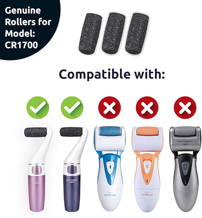 Regular Coarse Refill Rollers by Own Harmony - Best Fit for Electric Callus Remover CR1700 - Professional Foot Care for Healthy Feet - Pedicure File Tools - Refills 3 Pack Replacement Roller Heads