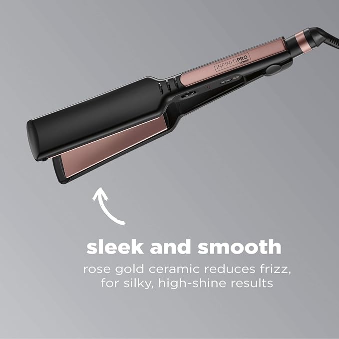 Infiniti PRO CONAIR Rose Gold Ceramic Flat Iron Hair Straightener, 1 1/4-Inch Flat Iron with Extra-Long Plates, Including a Floating Plate, Advanced Heat Technology, Black