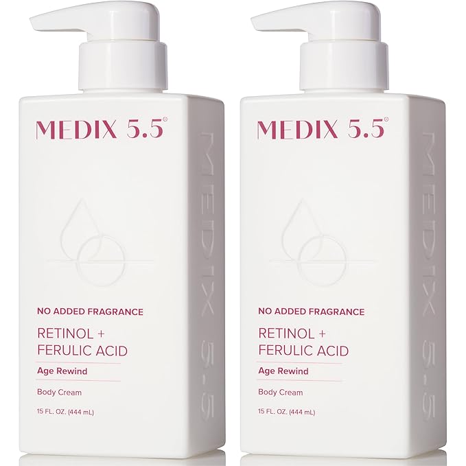 MEDIX Fragrance Free Retinol Face Moisturizer & Body Lotion Crepey Skin Care Treatment | Anti Aging Firming Retinol Cream For Face Targets Loose Crepe Skin, Wrinkles, & Fine Lines, 15 Fl Oz, 2-Pack