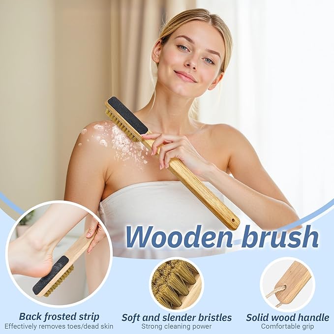 Long Handle Toe Gap Cleaning Brush+Body Shower Brush+Foot Grinder, Silicone Foot Scrubber for Shower, Feet Cleaner Scrub Foot Care for Seniors,Elderly, Men and Women,Grey