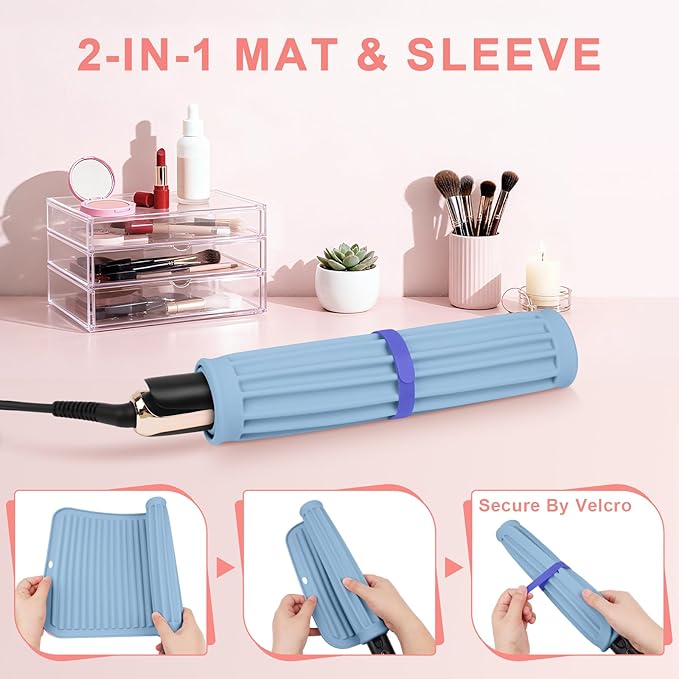 AMIJEAL Oversize Silicone Heat Resistant Mat for Hair Tools, Curling Iron Flat Iron Hair Straightener Holder Mat, Portable Hot Tools Cover Pad for Travel Vanity Salon(14.2" x 11.0")