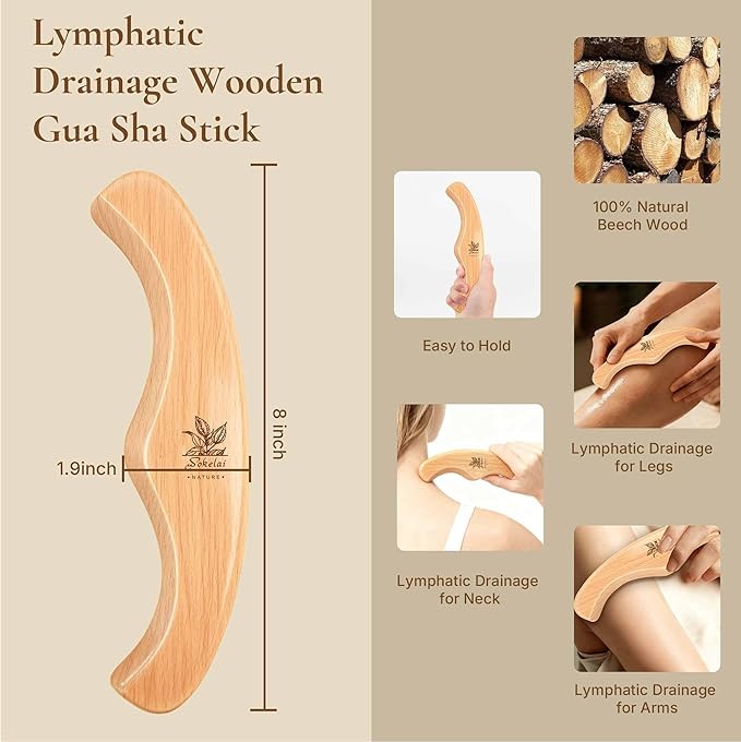 Dry Body Brush Set for Lymphatic Drainage, Natural Sisal Bristle Dry Brushing Body Brush, Wood Therapy Kit with Wooden Acupressure Massage Tools for Face and Body Gua Sha