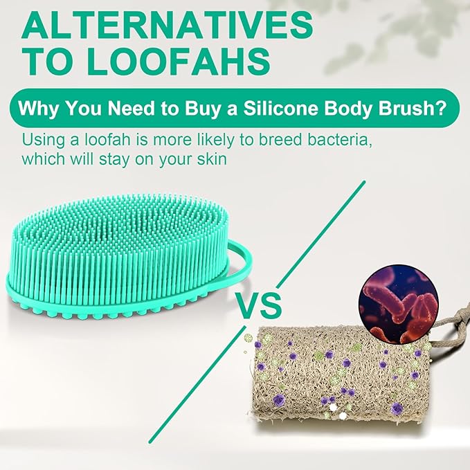 Metene Silicone Exfoliating Body Scrubber with Loop, Body Scrubber for Men and Women, Silicone Loofah for Shower, Soft Silicone for Shower and Bath Skincare Routine(Green)