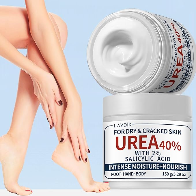 40% Urea Cream with 2% Salicylic Acid, Maximum Strength Moisturizer for Dry, Cracked Skin on Feet, Hands, Heels, Elbows, and Knees, 5.29 OZ