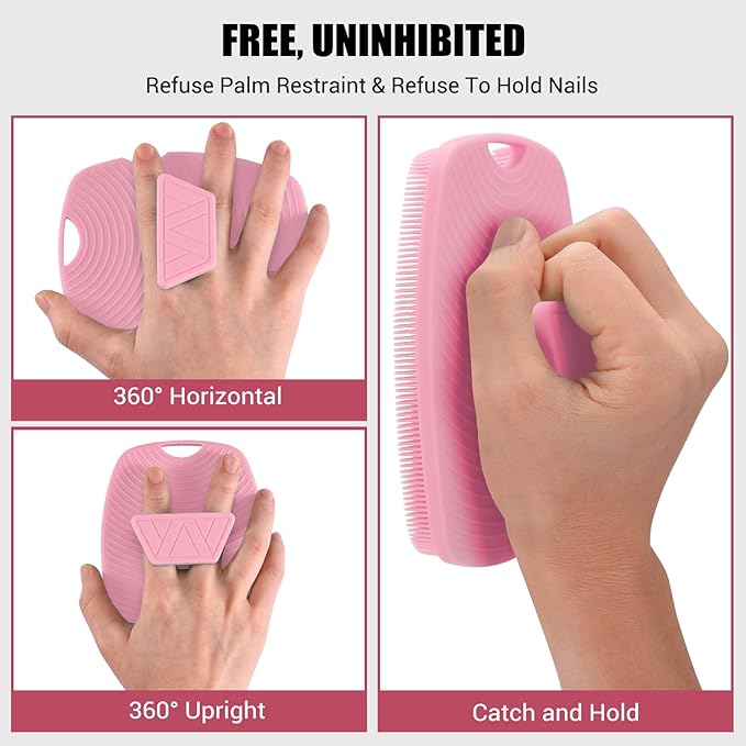 Silicone Body Scrubber - Anti Zinc Infused-Highly Elastic Bristles Exfoliating Body Scrubber for Shower Body,Cellulite Reduction,Blood Circulation - Pink