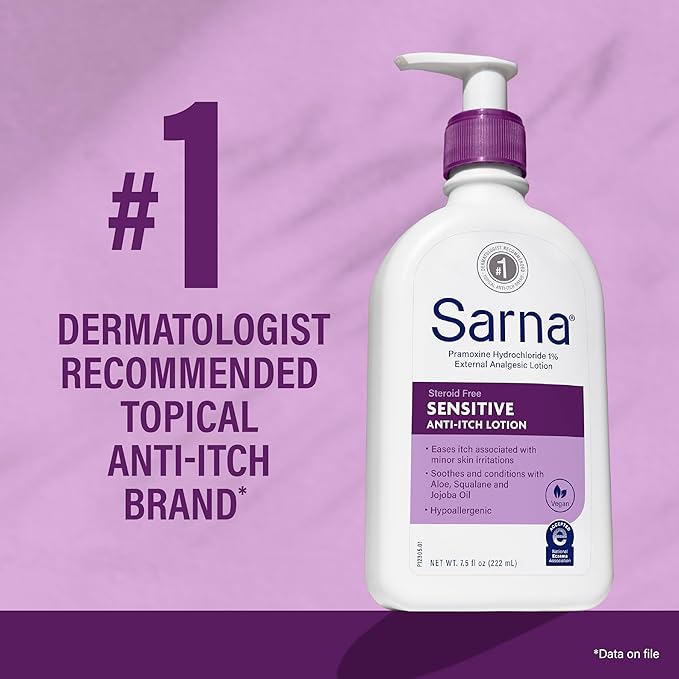 Sarna Sensitive Steroid-Free Anti-Itch Lotion for Dry Irritated Skin, Fragrance free - 7.5 Fl Oz