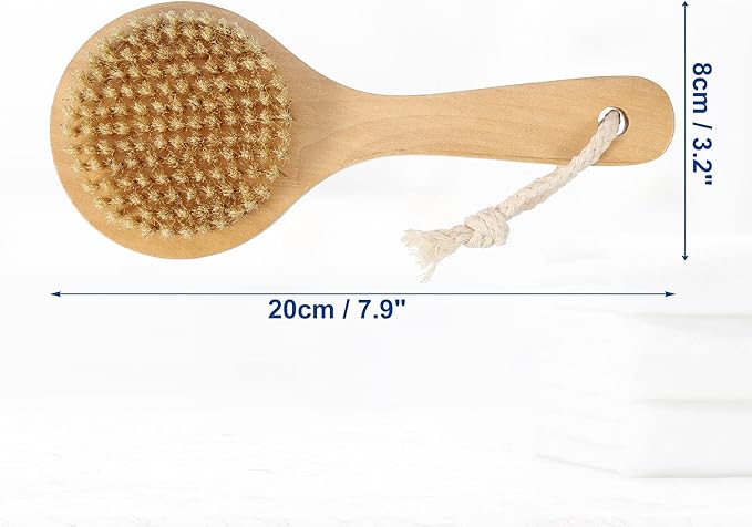 VOCOSTE 1 Pcs Bath Brush, Back Scrubber Wood for Shower with Short Handle, Brown, 7.9 Inches