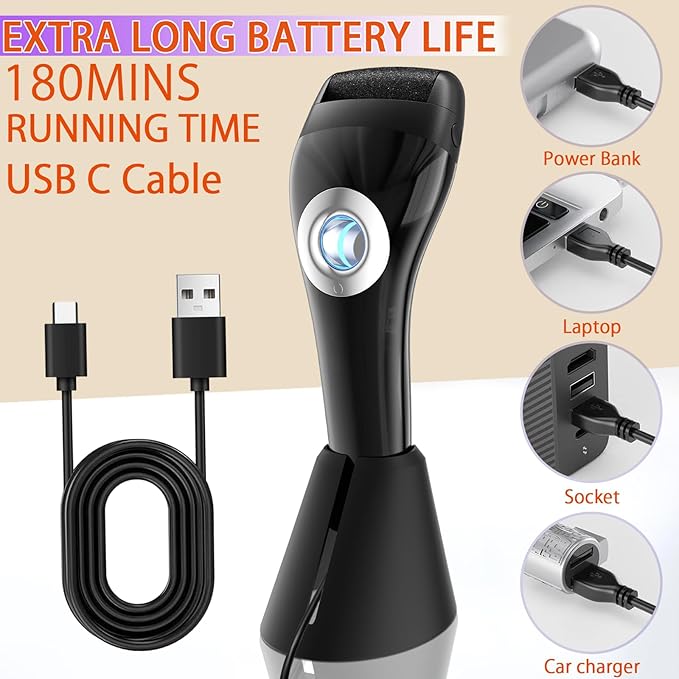 Upgraded Rechargeable Foot Callus Remover, Professional Electric Foot File, 18 in 1 Pedicure Tools Foot Care Kit Pedi Feet Care for Dead, Hard Cracked Dry Skin Ideal Gift (Black)