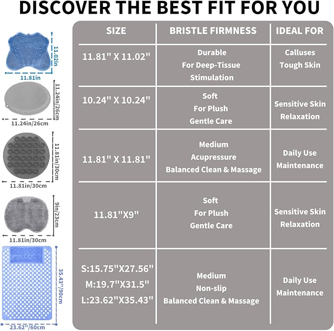 Show Foot Scrubber Mat & Silicone Back Scrubber with Butterfly Form Design,3 Brush Designs for Deep Cleaning Shower Foot Scrubber Mat, Wall Mounted Back Scrubber Silicone Bath(Blue)