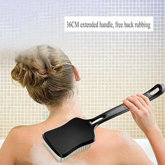 Shower Brush - Upgraded Large Brush Head 3" Wide and 4.33" Bath Brushes with Soft Curved Long Handle Body Back Scrubber Body Brush Suitable for Wet or Dry, Women and Men